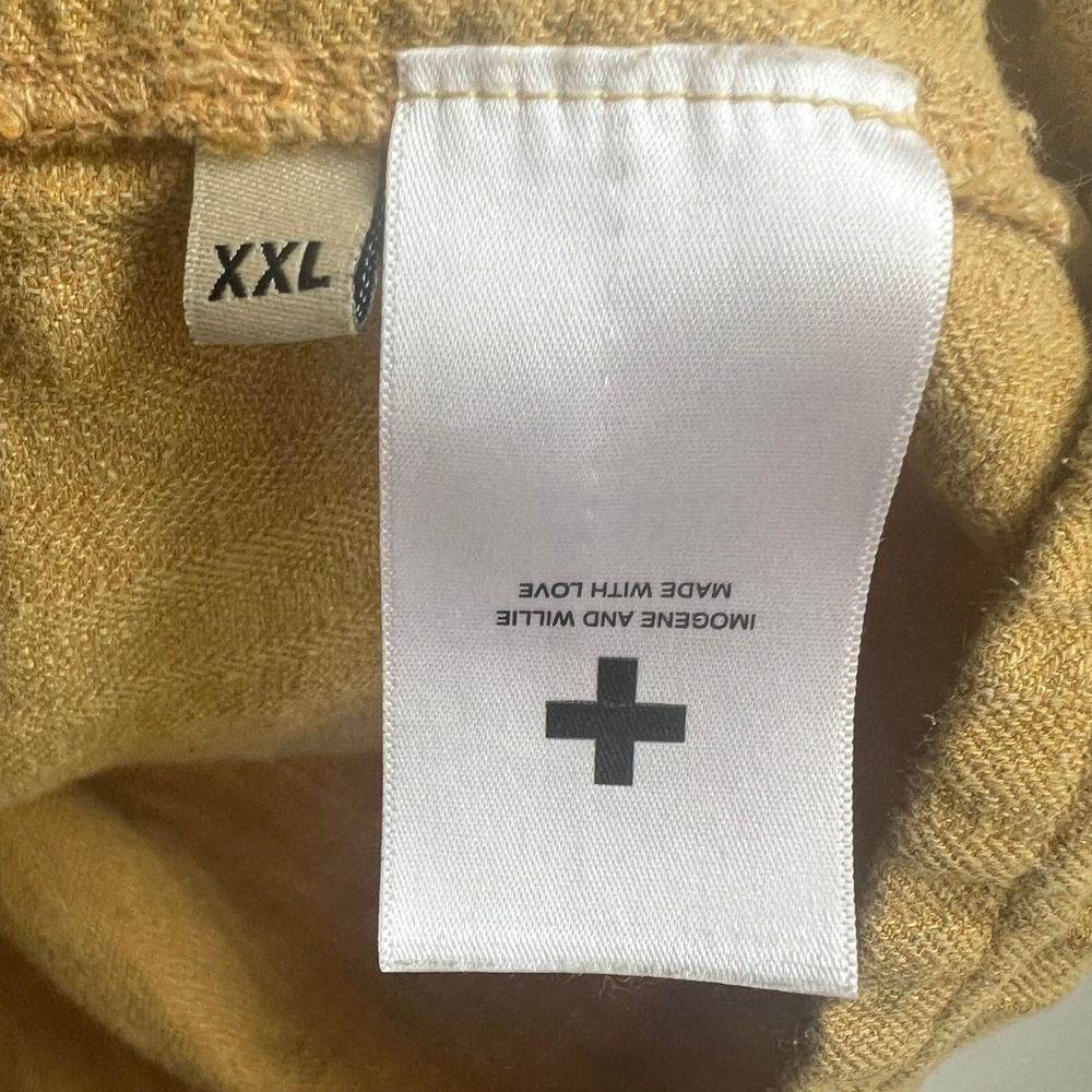 Imogene and Willie Mens Serra XXL Linen Cotton Herringbone Camp Shirt Yellow - Picture 6 of 10